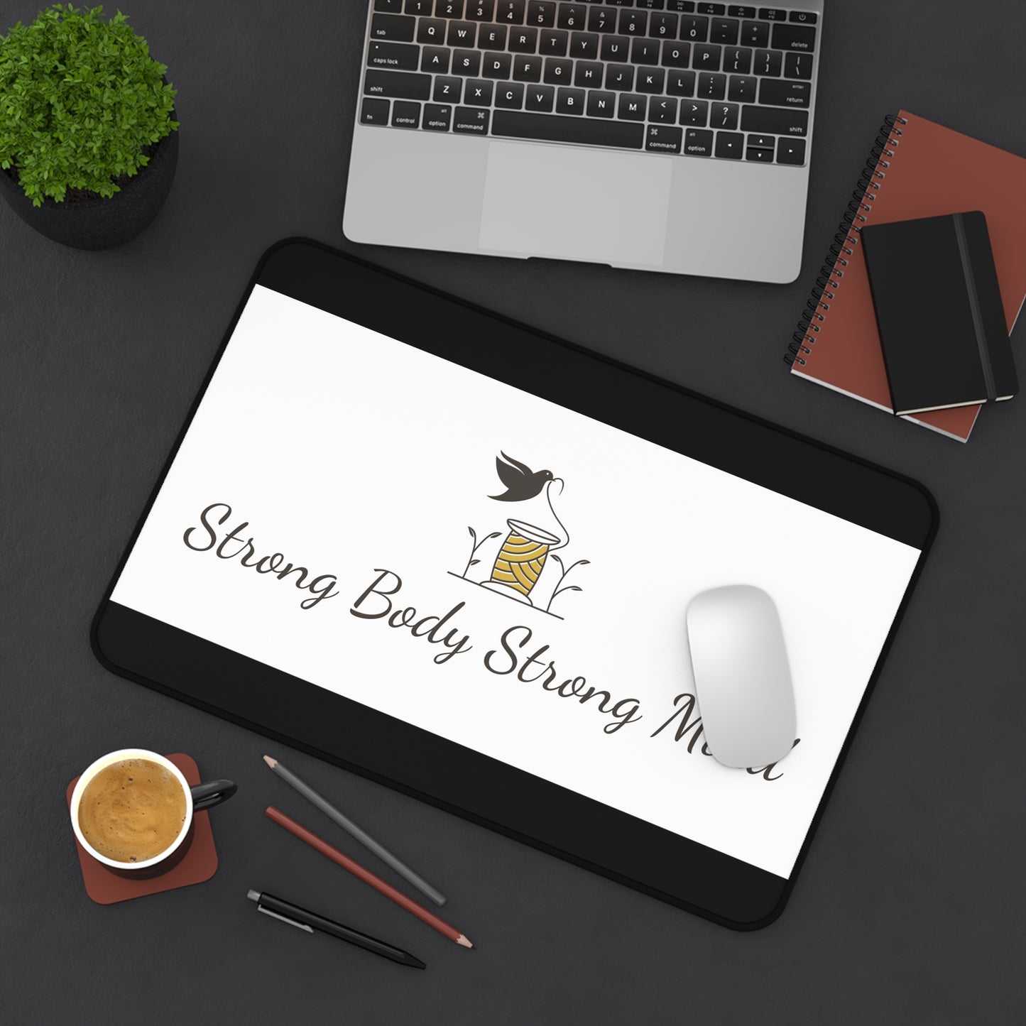 Strong Body Strong Mind Desk Mat - Motivational Workspace Decor, Office Accessory, Gift for Students, Home Office, Fitness Enthusiasts
