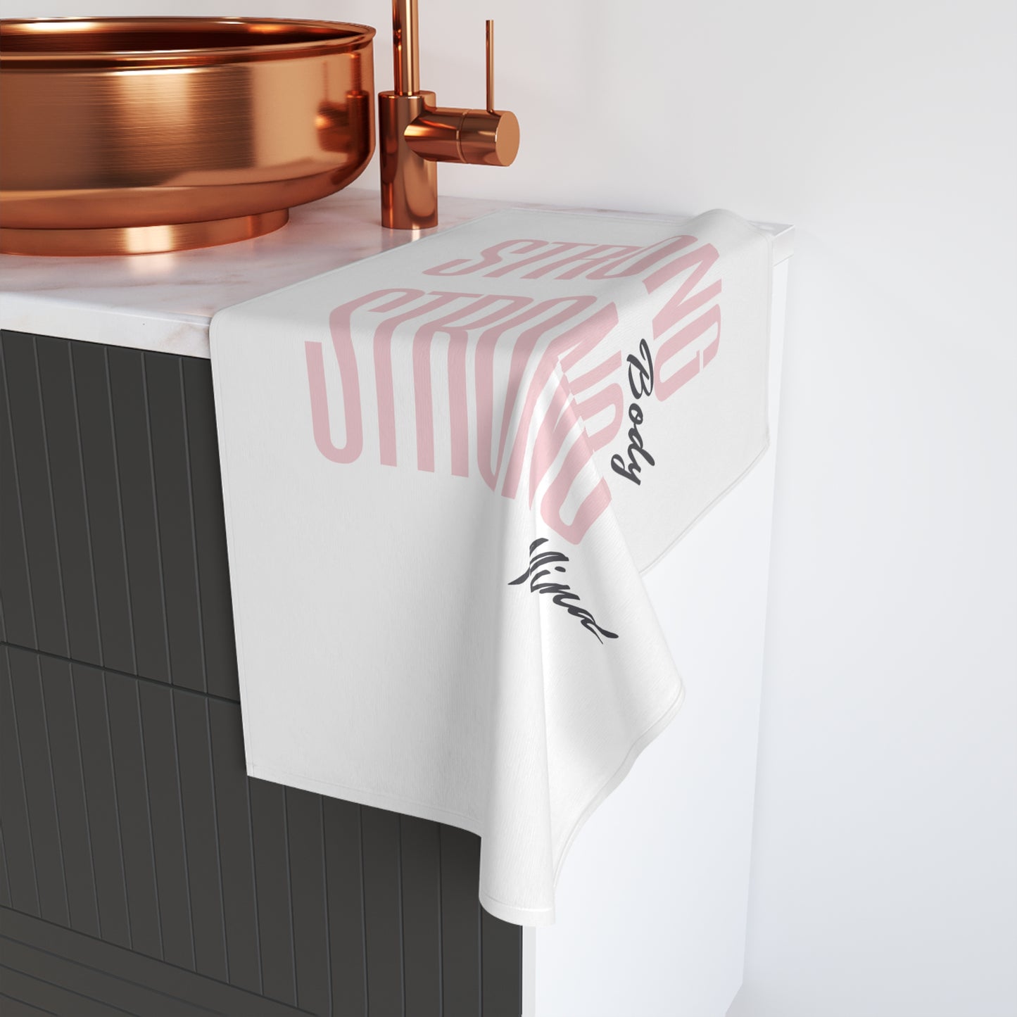 Motivational Hand Towel - Strong Body Strong Mind, Home Gym Decor, Fitness Gift, Unique Bathroom Towel, Positive Affirmation Towel