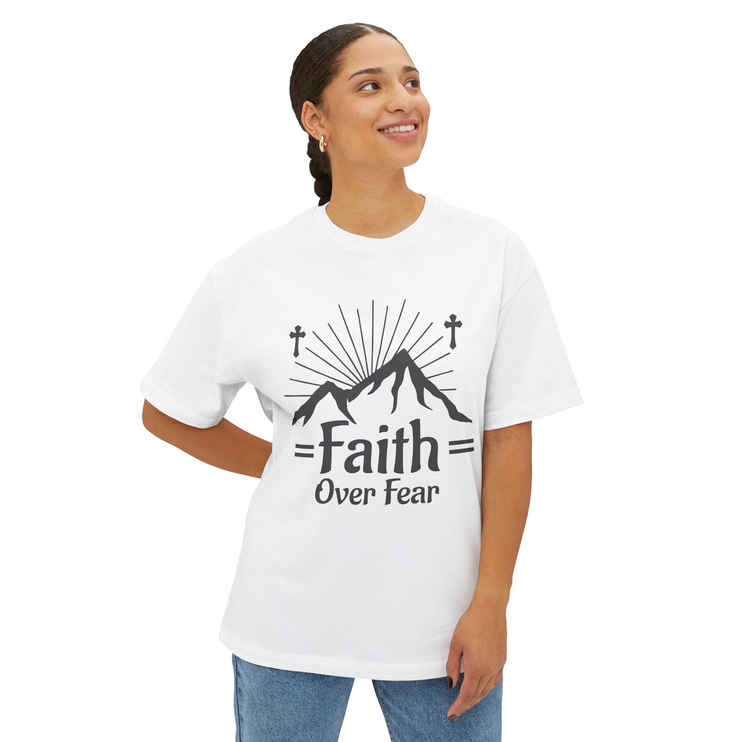 Faith Over Fear Oversized Tee, Inspirational Shirt, Unisex Casual Wear, Motivational Clothing, Gift for Friends